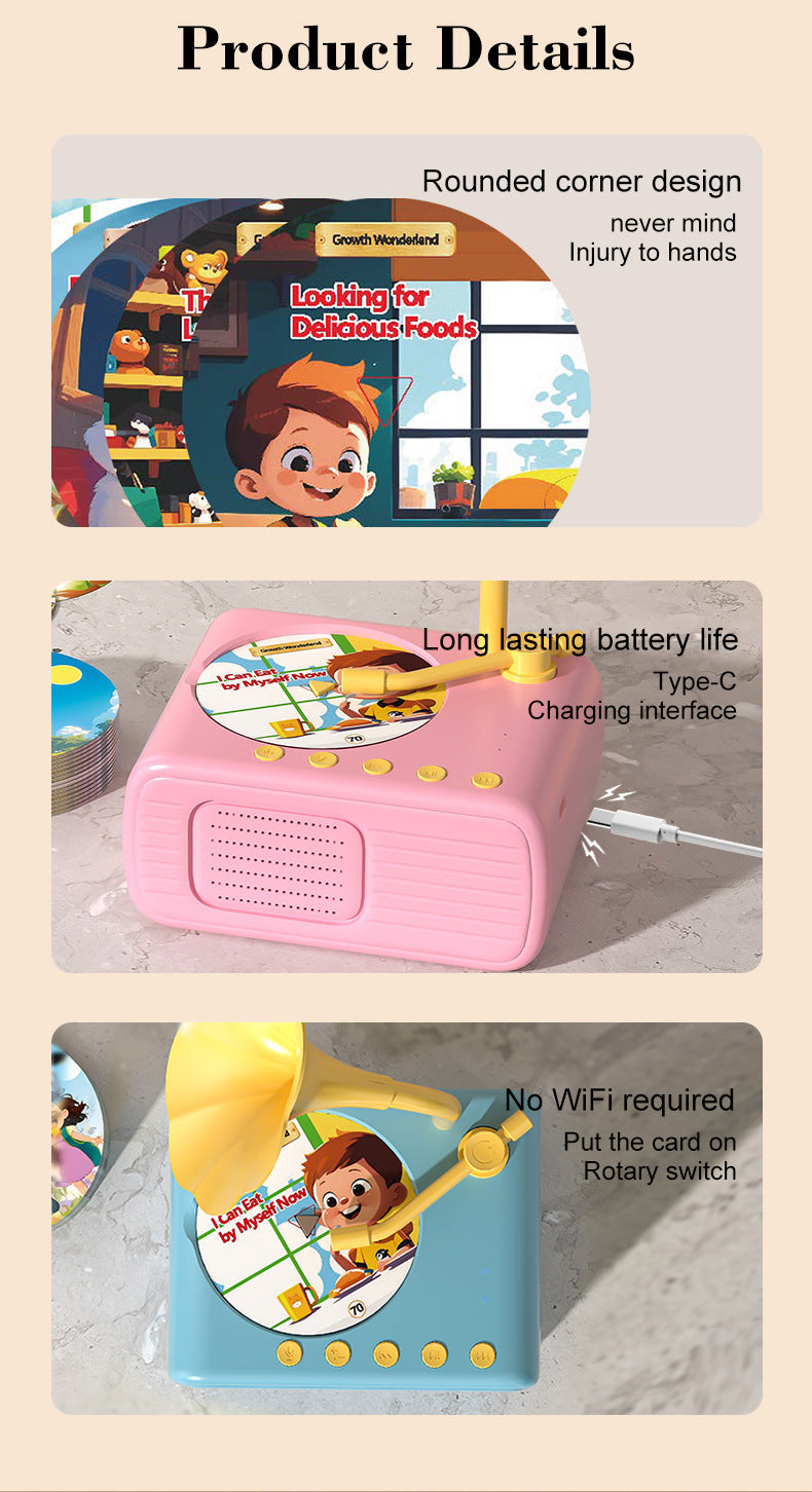 🎶Kids Phonograph with 96 Cards💿📻Early Education Phonograph Story Machine
