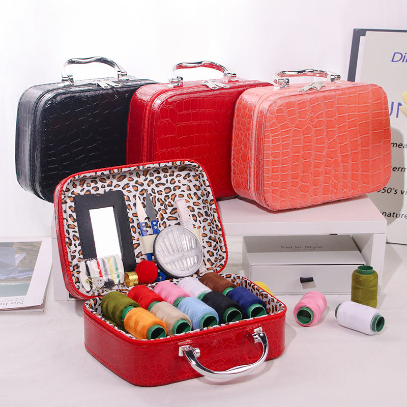 Portable Sewing Kit in Faux Leather Case