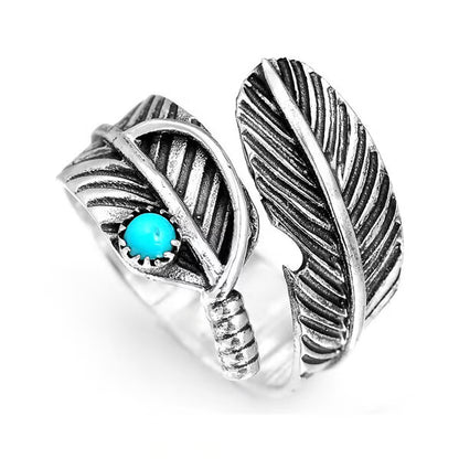 🔥 49% OFF🎁Boho Feather Turquoise Adjustable Ring