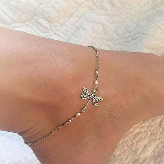 BUY 1 GET 1 FREE TODAY🥳SILVER DRAGONFLY ANKLET WITH PEARL(48% OFF🔥)