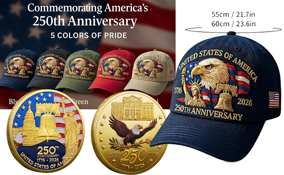 Eagle & Liberty 250 Year American Anniversary Embroidered Cap with Badge