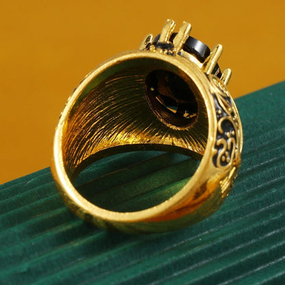 Engraved Mens Black Stone Ring
