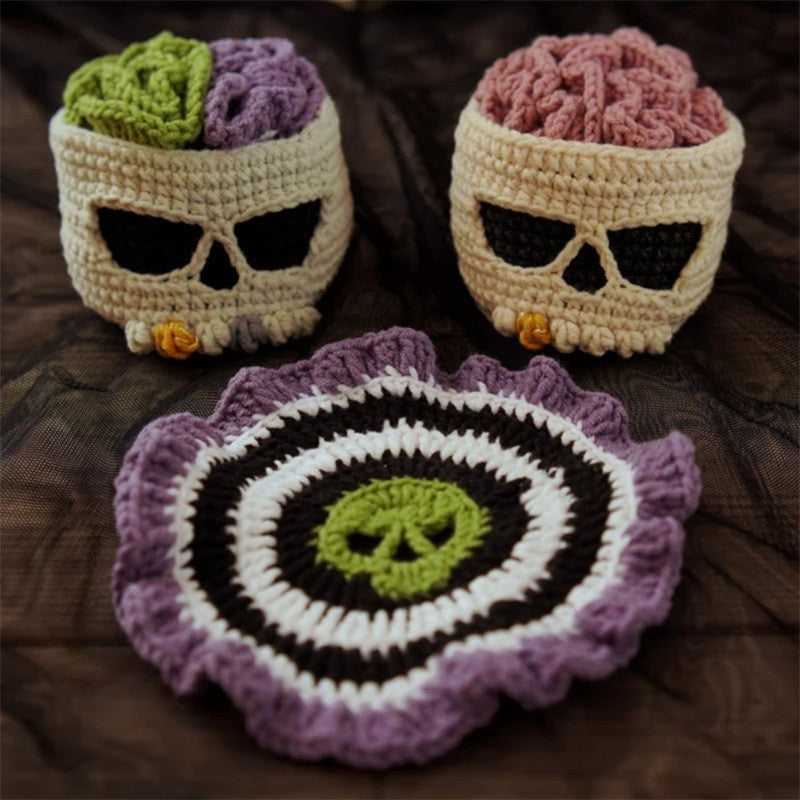 Crochet Brainy Skull Coaster Set