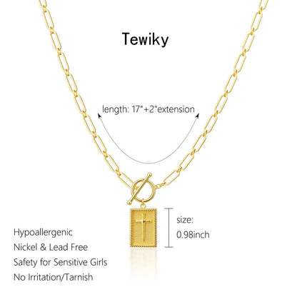Cross Pendant Paperclip Chain Necklace, Unisex, Waterproof and Sweat-Resistant, Fade-Proof
