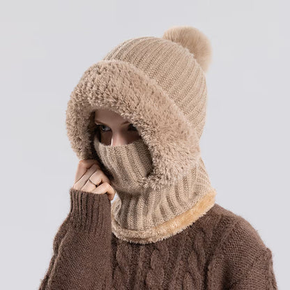 Women's Knitted Hat with Plush Lining - Autumn & Winter Neck Coverage