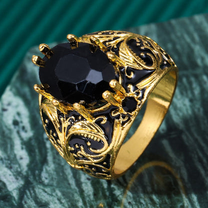 Engraved Mens Black Stone Ring