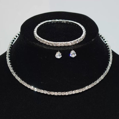 💥"Crystal' Tennis Necklace + Free Bracelet+Free Ear Stud