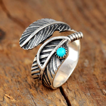 🔥 49% OFF🎁Boho Feather Turquoise Adjustable Ring