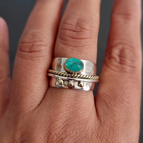 🔥 46% OFF🎁Sterling Silver Turquoise Wide Band Ring
