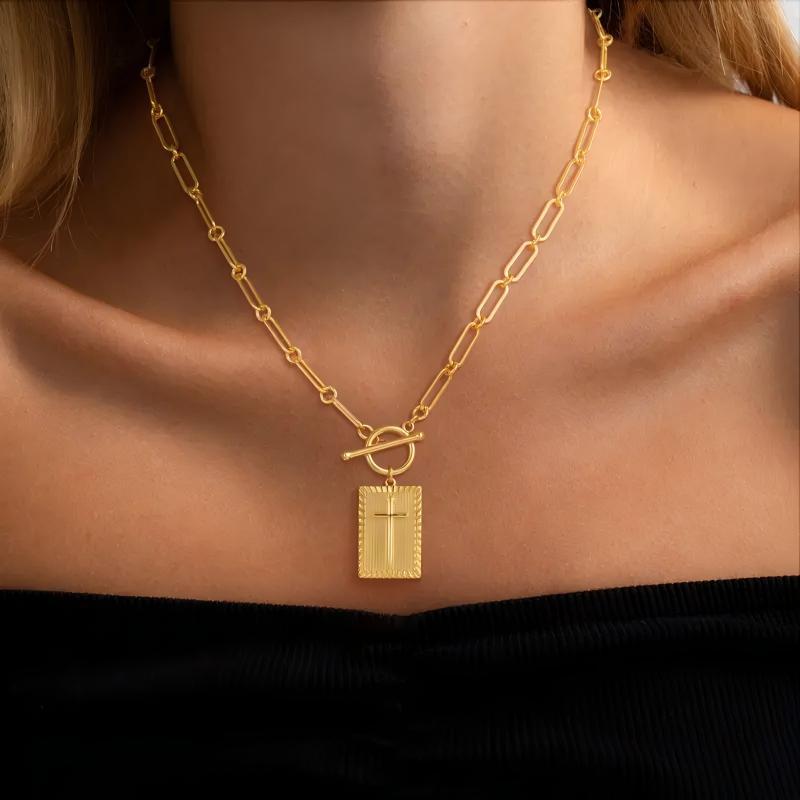 Cross Pendant Paperclip Chain Necklace, Unisex, Waterproof and Sweat-Resistant, Fade-Proof