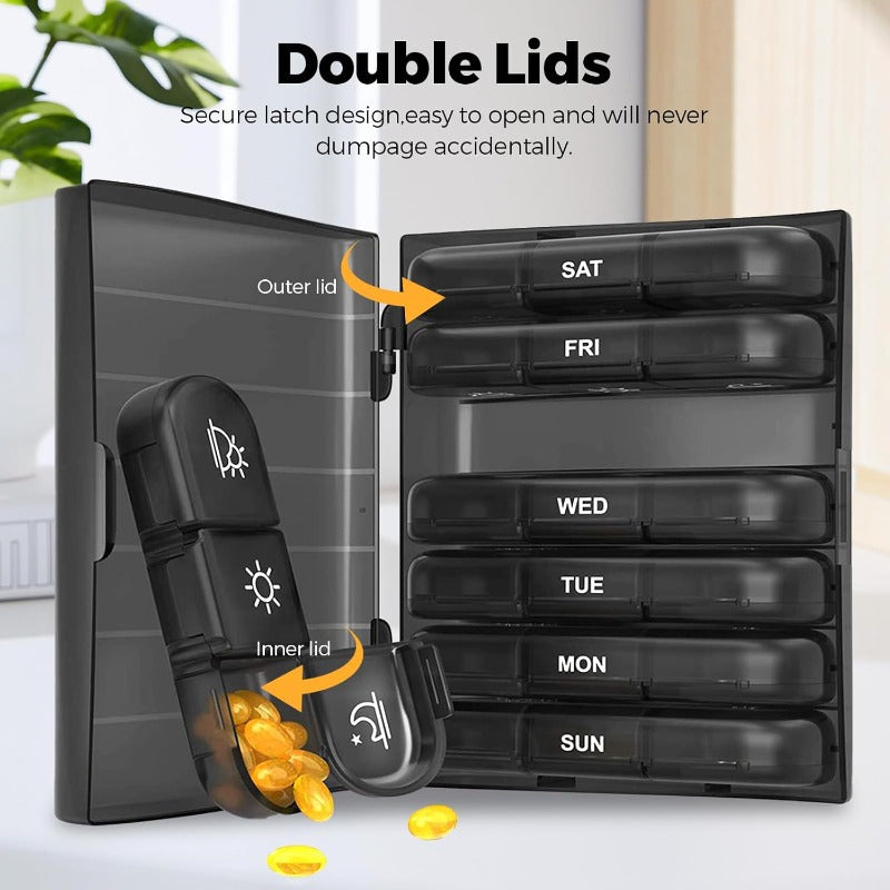 AM PM Weekly Pill Organizer – Travel-Friendly, Large Capacity & BPA-Free
