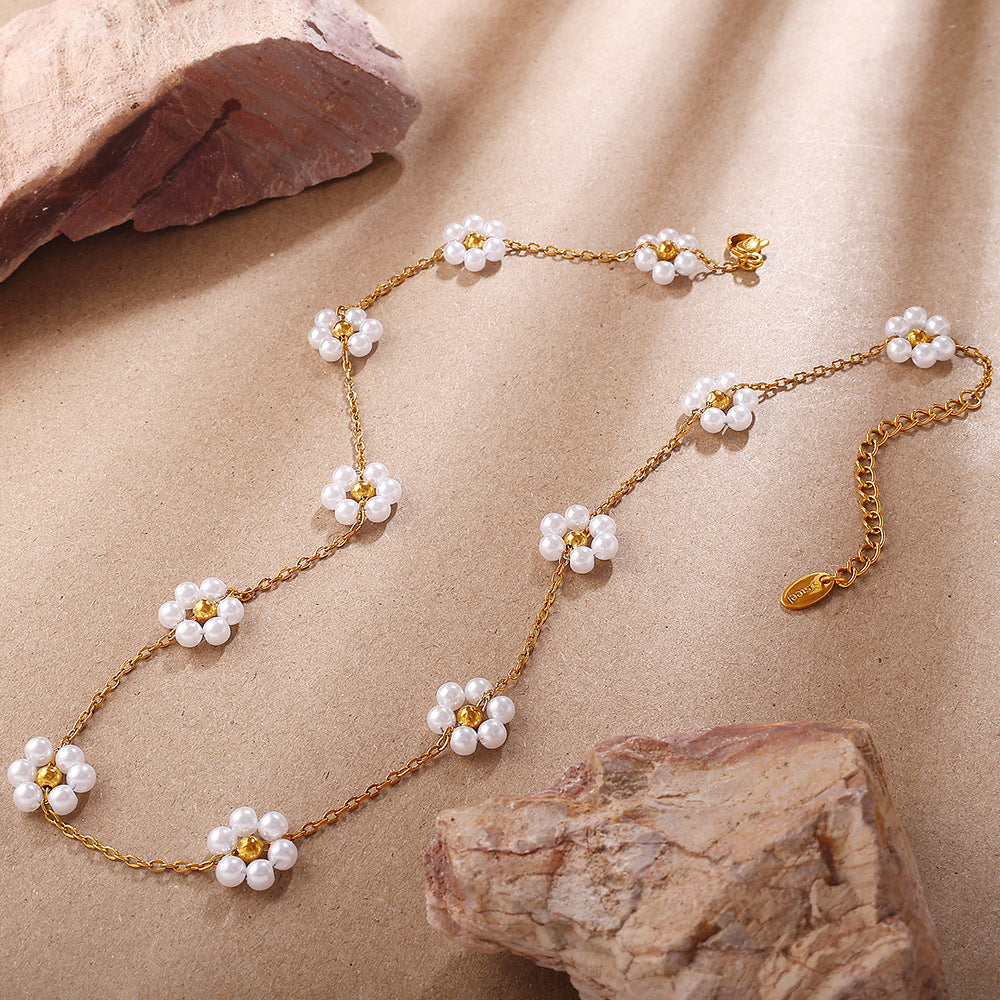 Exquisite Pearl Flower Necklace and Bracelet, Sweat-Resistant, Fade and Tarnish Proof