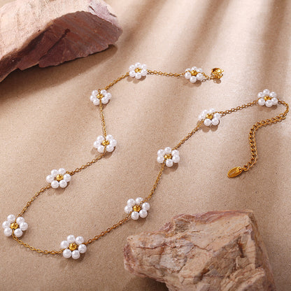 Exquisite Pearl Flower Necklace and Bracelet, Sweat-Resistant, Fade and Tarnish Proof