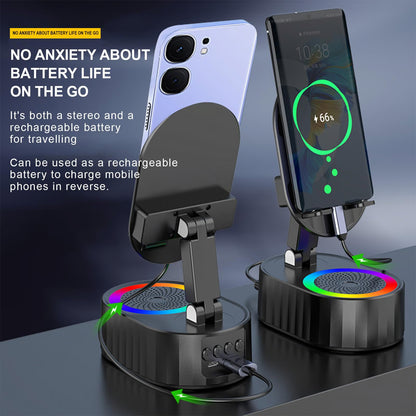 Cell Phone Stand with Induction Speaker/Power Bank/Atmosphere Light