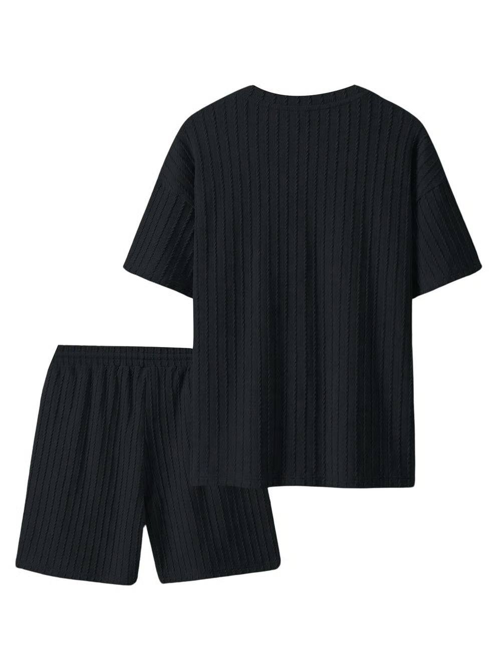 Men's Casual Textured Printed Short Sleeve Tee & Drawstring Waist Shorts Set