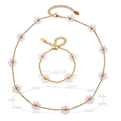 Exquisite Pearl Flower Necklace and Bracelet, Sweat-Resistant, Fade and Tarnish Proof