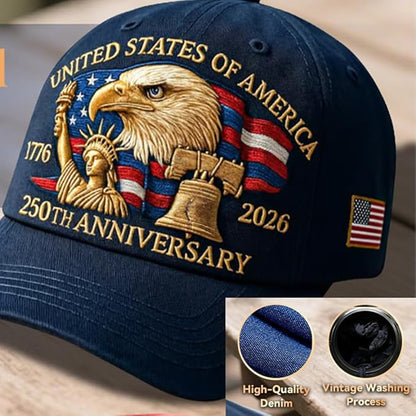 Eagle & Liberty 250 Year American Anniversary Embroidered Cap with Badge