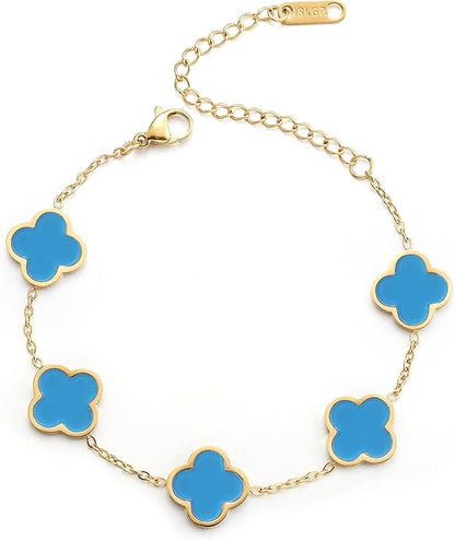 AIPPK 18K Gold Plated Clover Lucky Bracelet for Women White/Black/Red/Green Flower Four Leaf Link Bracelets Trendy Jewelry Gifts for Women