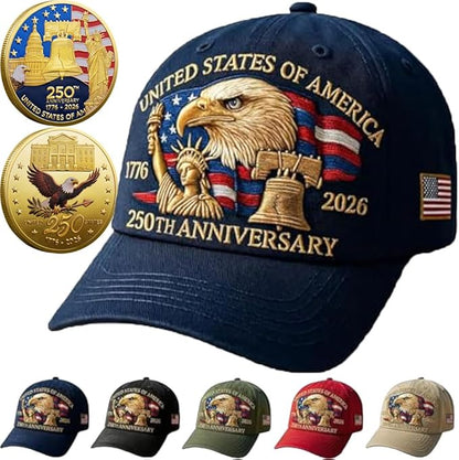Eagle & Liberty 250 Year American Anniversary Embroidered Cap with Badge