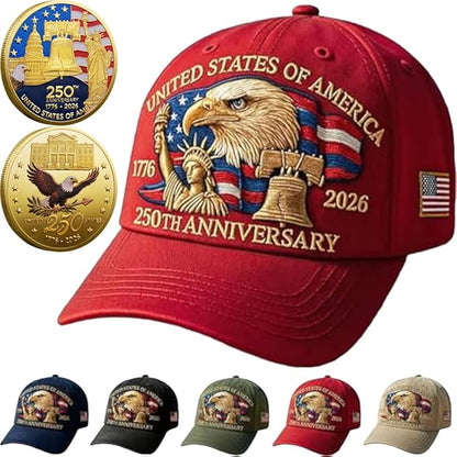 Eagle & Liberty 250 Year American Anniversary Embroidered Cap with Badge