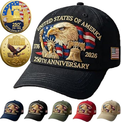 Eagle & Liberty 250 Year American Anniversary Embroidered Cap with Badge