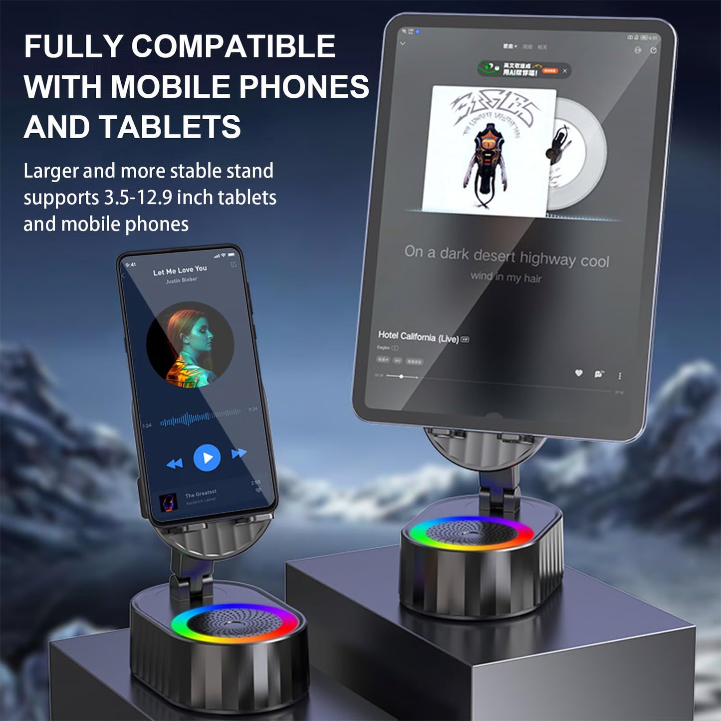 Cell Phone Stand with Induction Speaker/Power Bank/Atmosphere Light