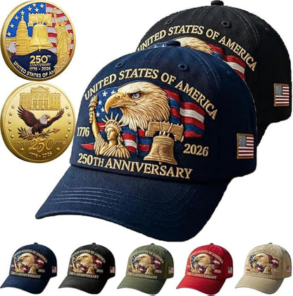 Eagle & Liberty 250 Year American Anniversary Embroidered Cap with Badge
