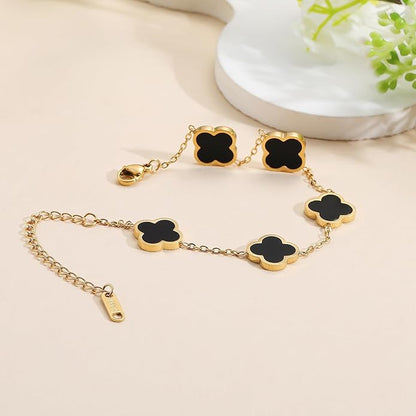 AIPPK 18K Gold Plated Clover Lucky Bracelet for Women White/Black/Red/Green Flower Four Leaf Link Bracelets Trendy Jewelry Gifts for Women