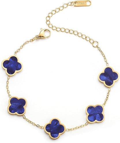 AIPPK 18K Gold Plated Clover Lucky Bracelet for Women White/Black/Red/Green Flower Four Leaf Link Bracelets Trendy Jewelry Gifts for Women