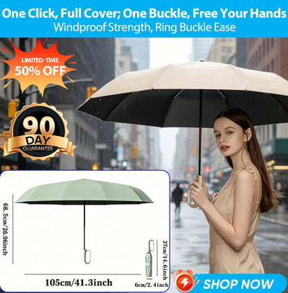 Creative Ring Buckle Windproof Reinforced Umbrella (Premium Quality, Proven Performance: Auto-Open, 125cm Wide, 20 Wind-Resistant Fiberglass Ribs – You Get What You Pay For.)