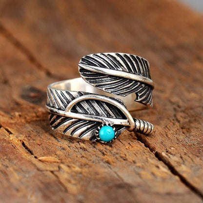 🔥 49% OFF🎁Boho Feather Turquoise Adjustable Ring