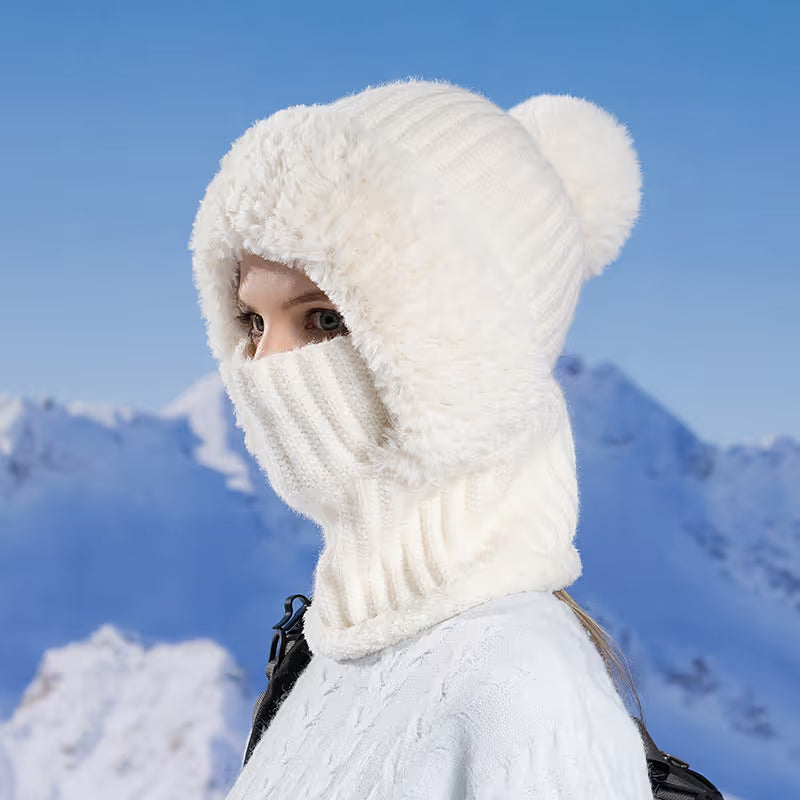 Women's Knitted Hat with Plush Lining - Autumn & Winter Neck Coverage
