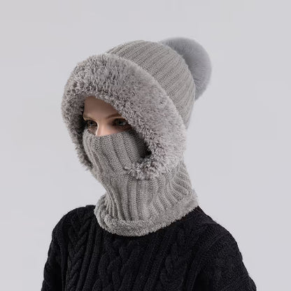 Women's Knitted Hat with Plush Lining - Autumn & Winter Neck Coverage