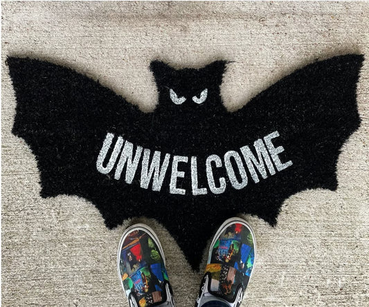 🔥Early Halloween Sale🦇 "Unwelcome" Bat Shaped Coir Mat