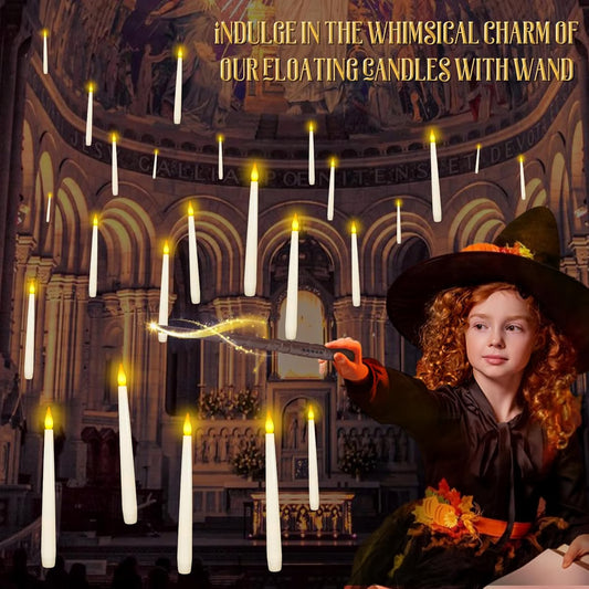 🧙Flameless Taper Floating Candle Lights, Halloween Hanging LED Candle For Home Window Furniture Decor