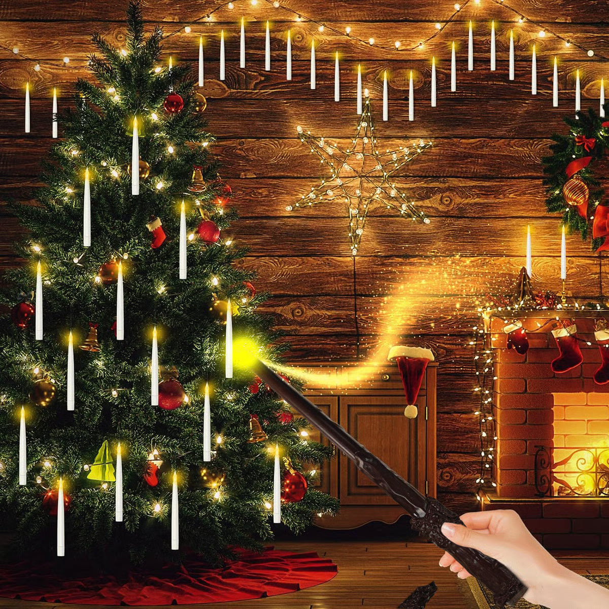 🧙Flameless Taper Floating Candle Lights, Halloween Hanging LED Candle For Home Window Furniture Decor