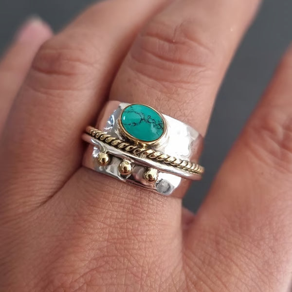 🔥 46% OFF🎁Sterling Silver Turquoise Wide Band Ring