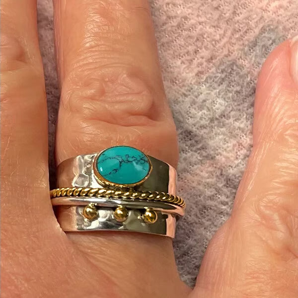 🔥 46% OFF🎁Sterling Silver Turquoise Wide Band Ring