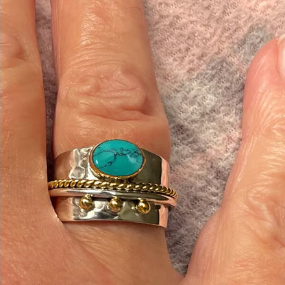🔥 46% OFF🎁Sterling Silver Turquoise Wide Band Ring