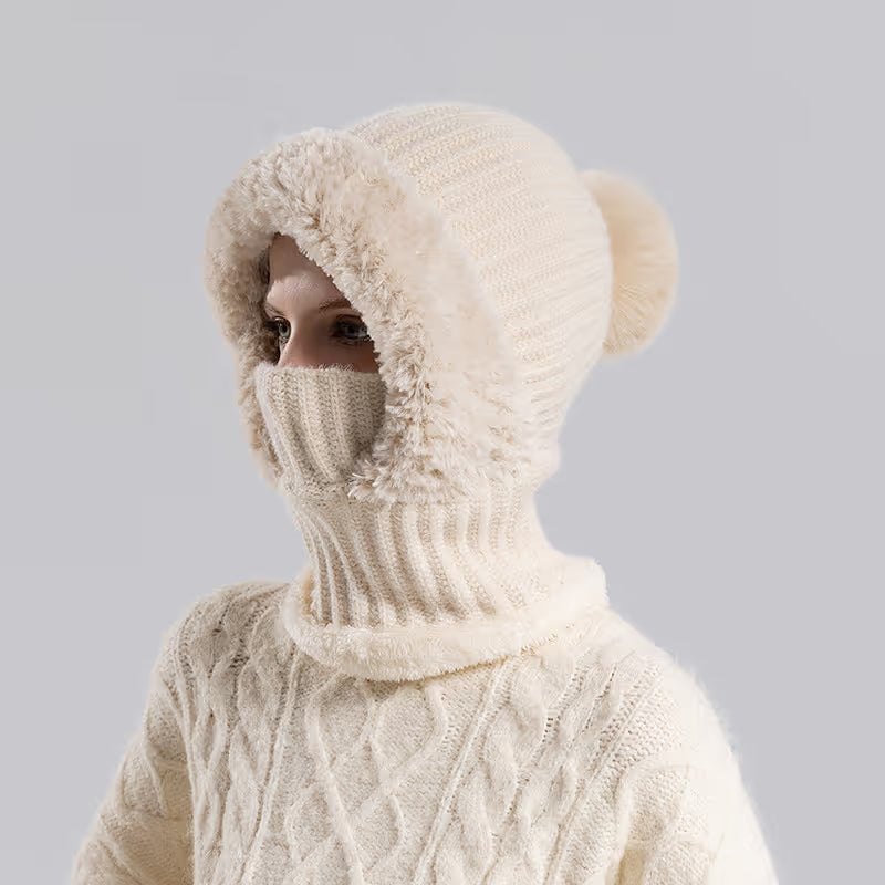 Women's Knitted Hat with Plush Lining - Autumn & Winter Neck Coverage