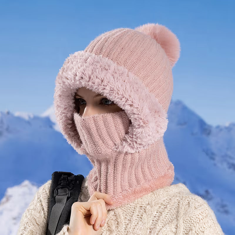 Women's Knitted Hat with Plush Lining - Autumn & Winter Neck Coverage