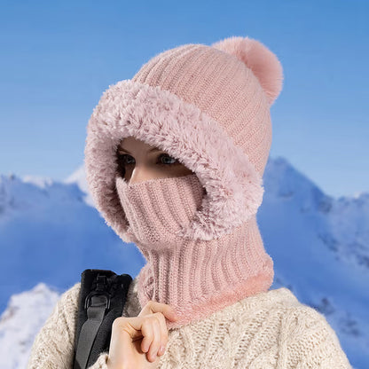 Women's Knitted Hat with Plush Lining - Autumn & Winter Neck Coverage