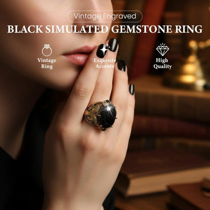 Engraved Mens Black Stone Ring