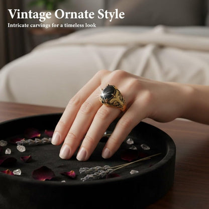 Engraved Mens Black Stone Ring