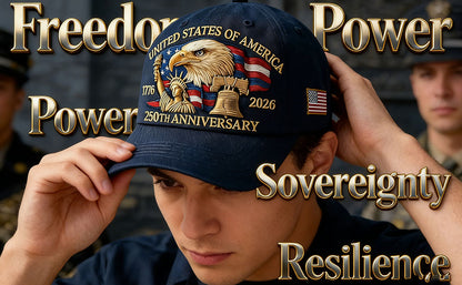 Eagle & Liberty 250 Year American Anniversary Embroidered Cap with Badge