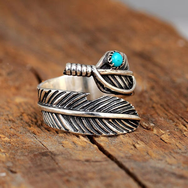 🔥 49% OFF🎁Boho Feather Turquoise Adjustable Ring