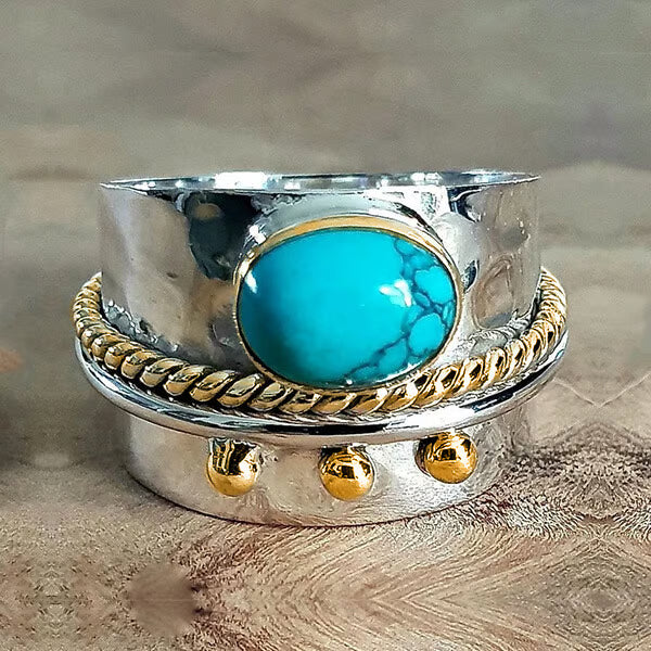 🔥 46% OFF🎁Sterling Silver Turquoise Wide Band Ring