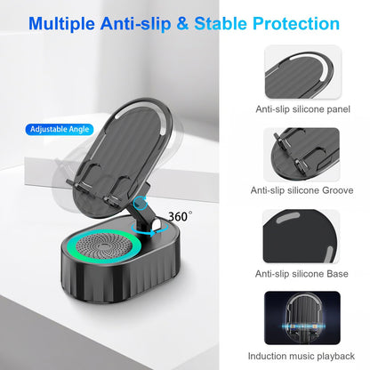 Cell Phone Stand with Induction Speaker/Power Bank/Atmosphere Light