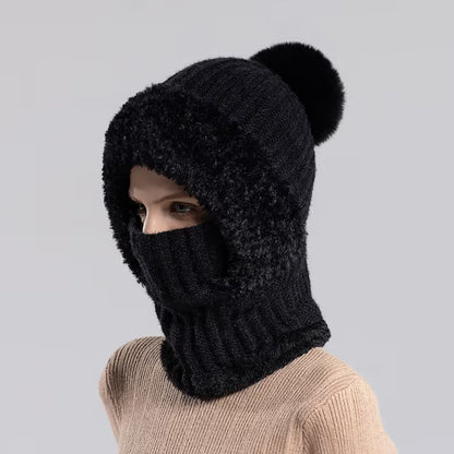 Women's Knitted Hat with Plush Lining - Autumn & Winter Neck Coverage