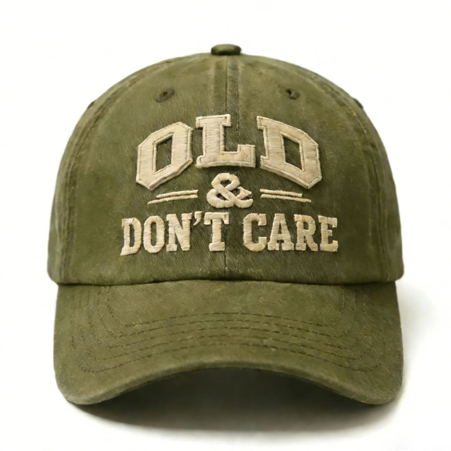 🔥🧢 Vintage Distressed “OLD & DON’T CARE” Cap (Upgraded Embroidery Version)
